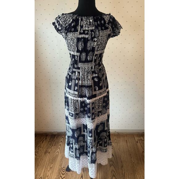 EUROPEAN BRAND NWT Navy White Maxi Dress Size S-M - Picture 2 of 7